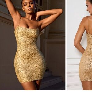 Oh Polly Embelished Bodycon Mini Dress in Gold